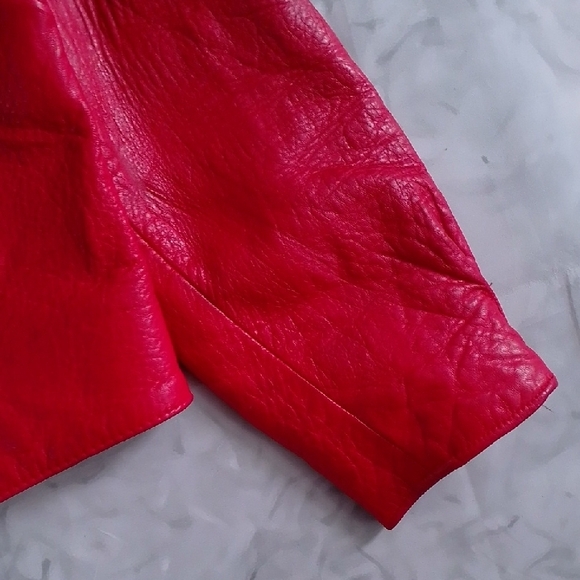 Vintage 80s Perino Ponti Women's Red Leather Jacket Bomber - Picture 6 of 10